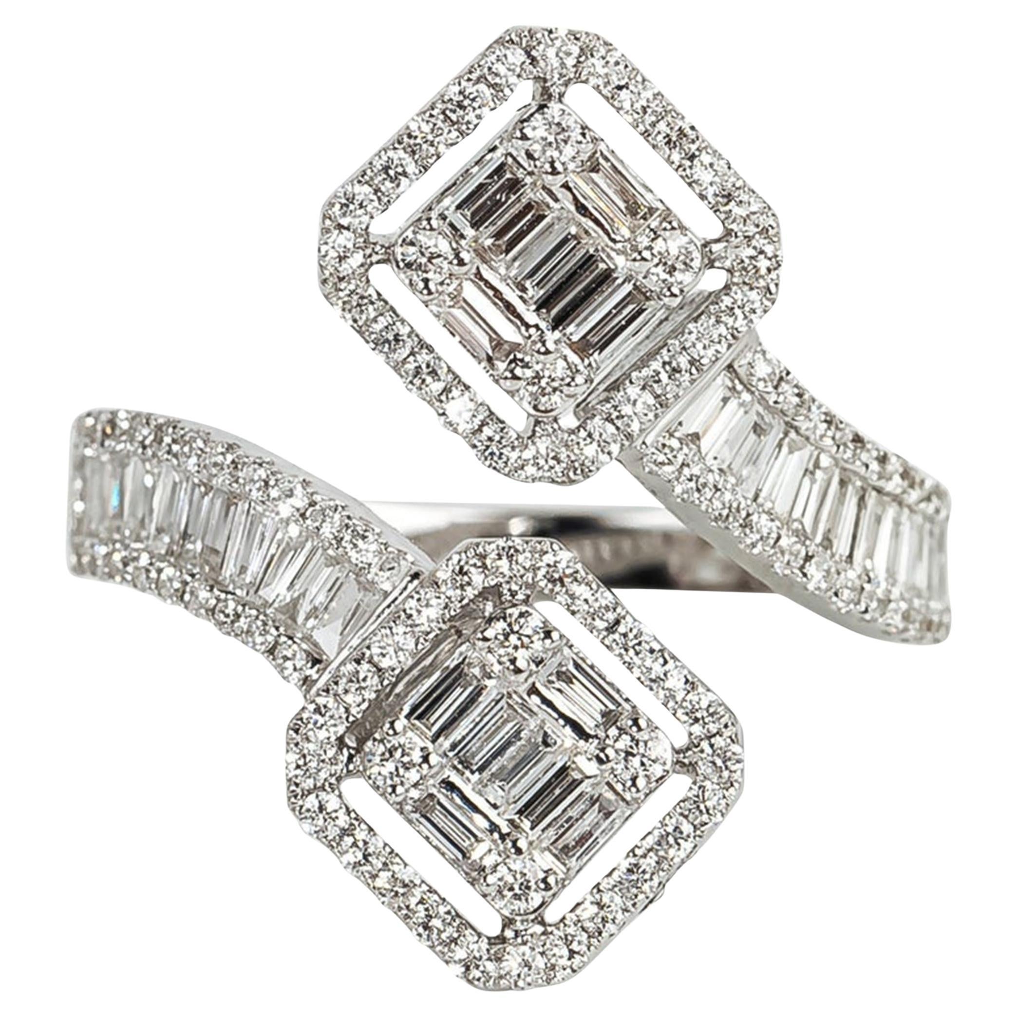 1.2tcw Natural Baguette & Round Diamond Cluster Ring in 18K White Gold - Bypass