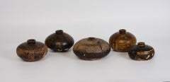 12th - 13th Century, A Set of Antique Khmer Dark-Brown Glazed Pottery Honey Pots