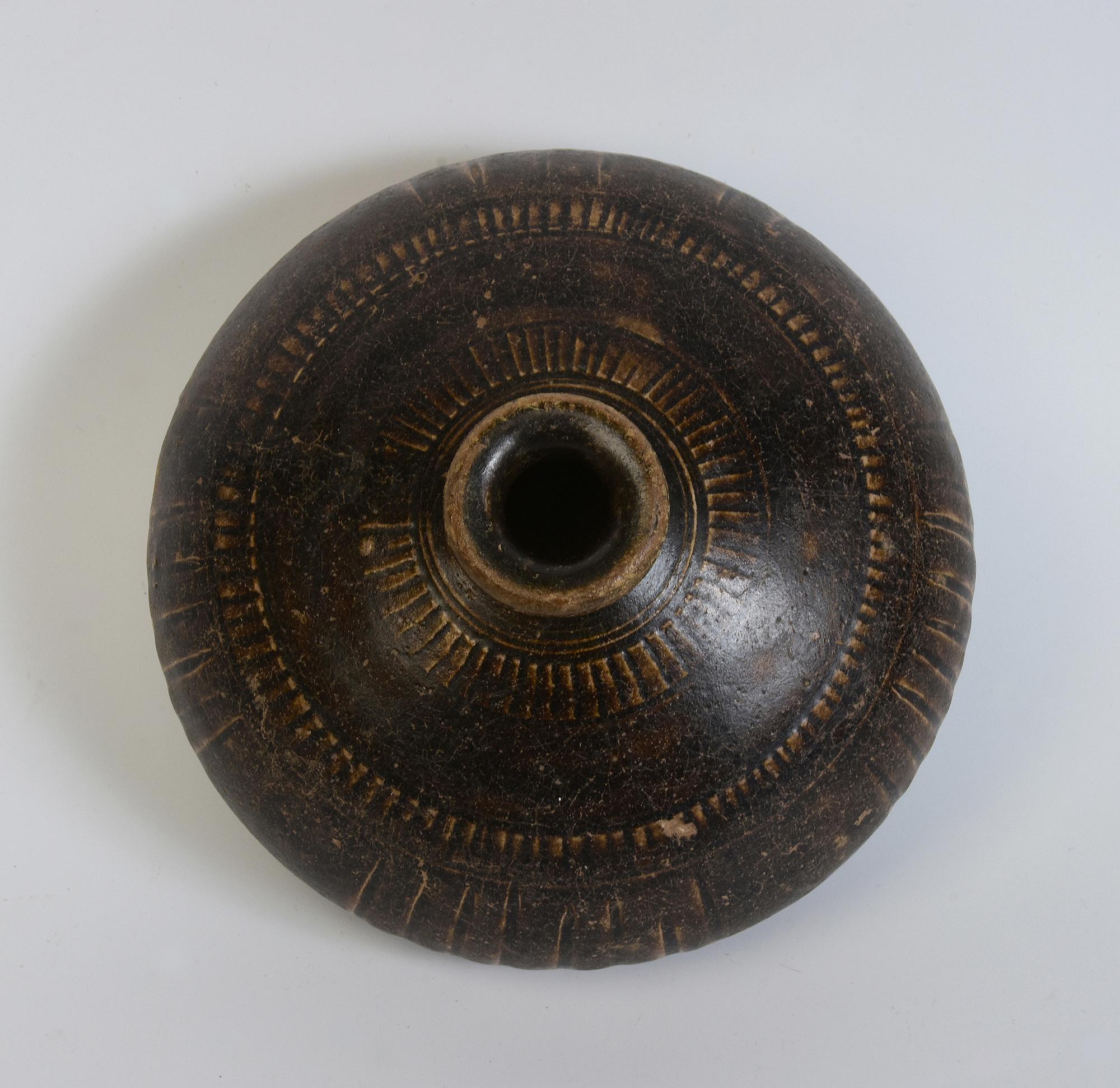 12th - 13th Century, Bayon, Antique Khmer Dark-Brown Glazed Pottery Honey Pot For Sale 5