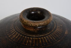 12th - 13th Century, Bayon, Antique Khmer Dark-Brown Glazed Pottery Honey Pot