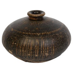 12e - 13e siècle, Bayon, Pot à miel antique en poterie khmère à glaçure brun foncé