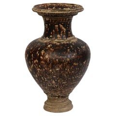 12th - 13th Century, Bayon, Antique Khmer Dark-Brown Glazed Pottery Jar