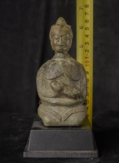 12th/13thC Cast Khmer Lime Pot Figure Holding a Dog, True Museum-Quality
