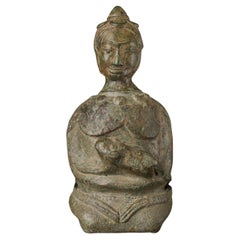 12th/13thC Cast Khmer Lime Pot Figure Holding a Dog, True Museum-Quality