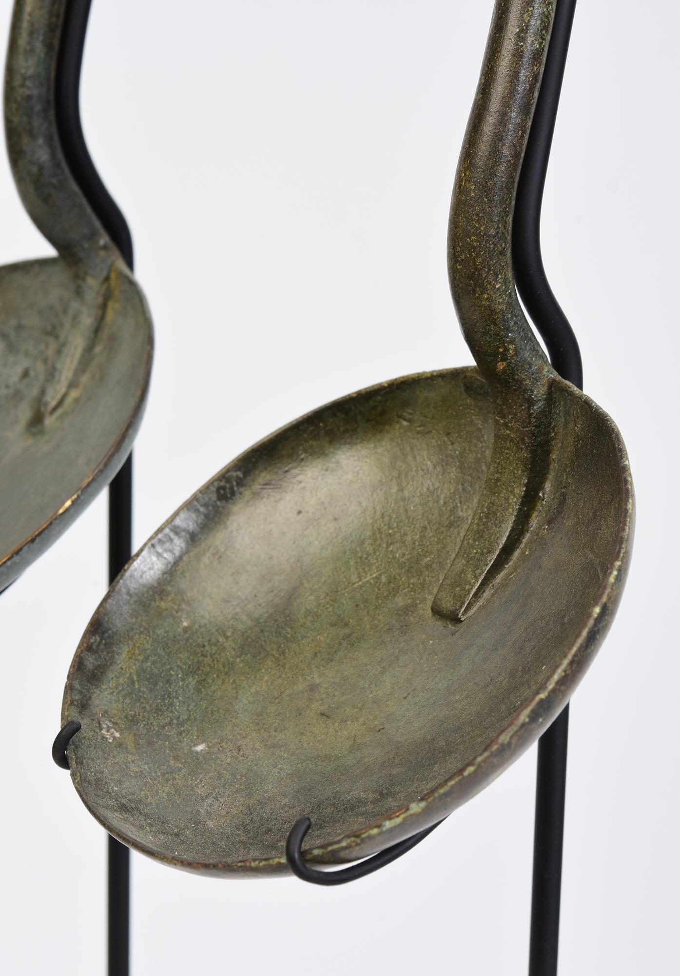 12th Century, A Pair of Antique Khmer Bronze Ritual Ladle Spoon for Holy Water For Sale 3