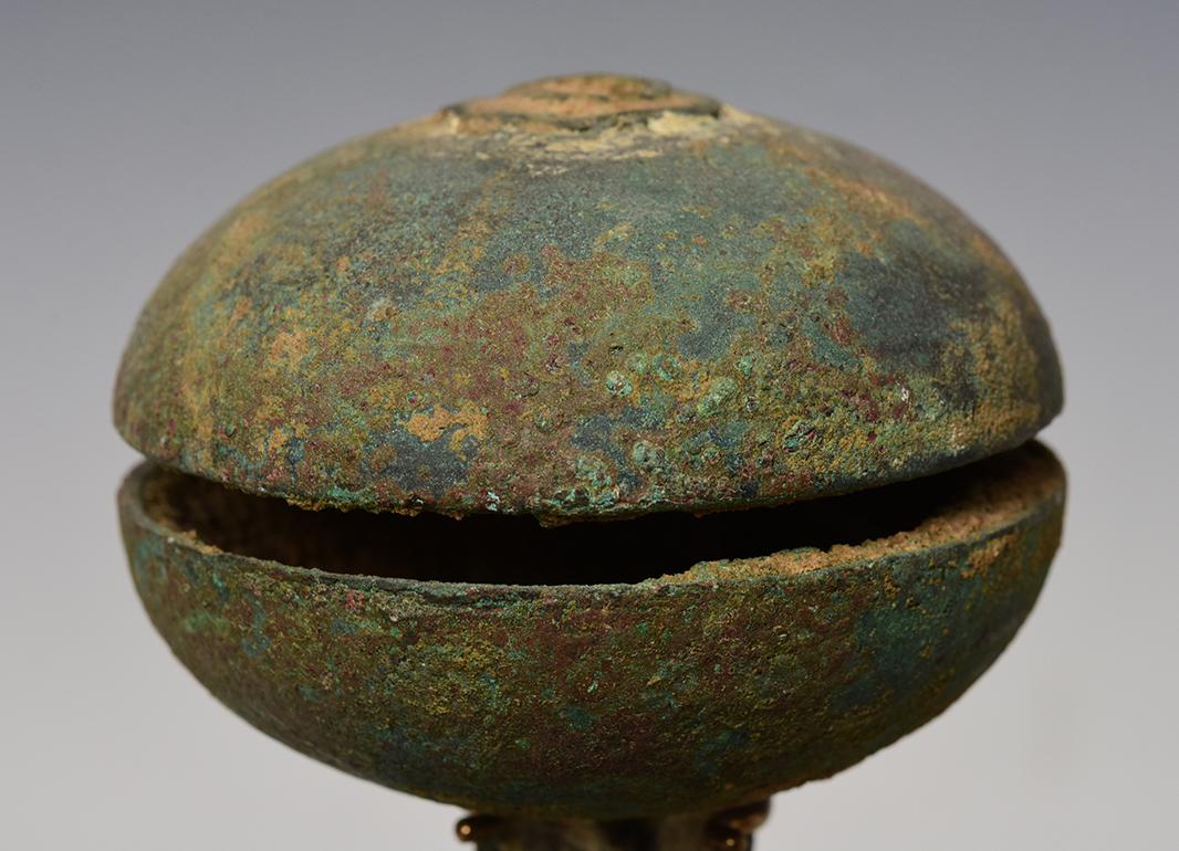 Cambodian 12th Century, Angkor Vat, A Pair of Antique Khmer Bronze Hand Bells with Stand For Sale