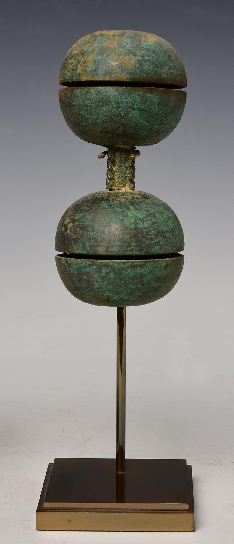 18th Century and Earlier 12th Century, Angkor Vat, A Pair of Antique Khmer Bronze Hand Bells with Stand For Sale