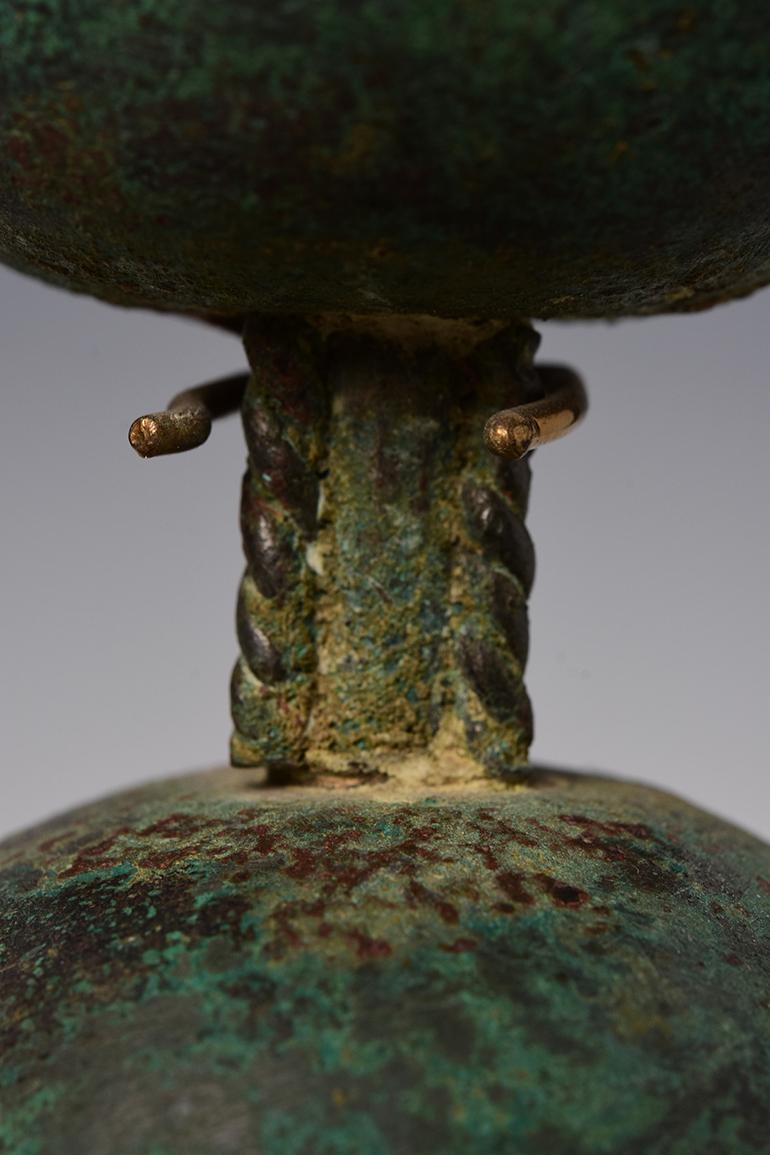 12th Century, Angkor Vat, A Pair of Antique Khmer Bronze Hand Bells with Stand For Sale 2
