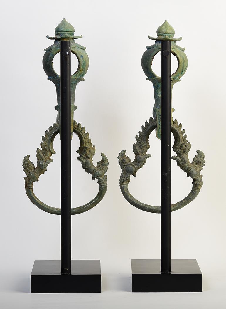 12th Century, Angkor Vat, A Pair of Khmer Bronze Palanquin Hooks and Rings 5
