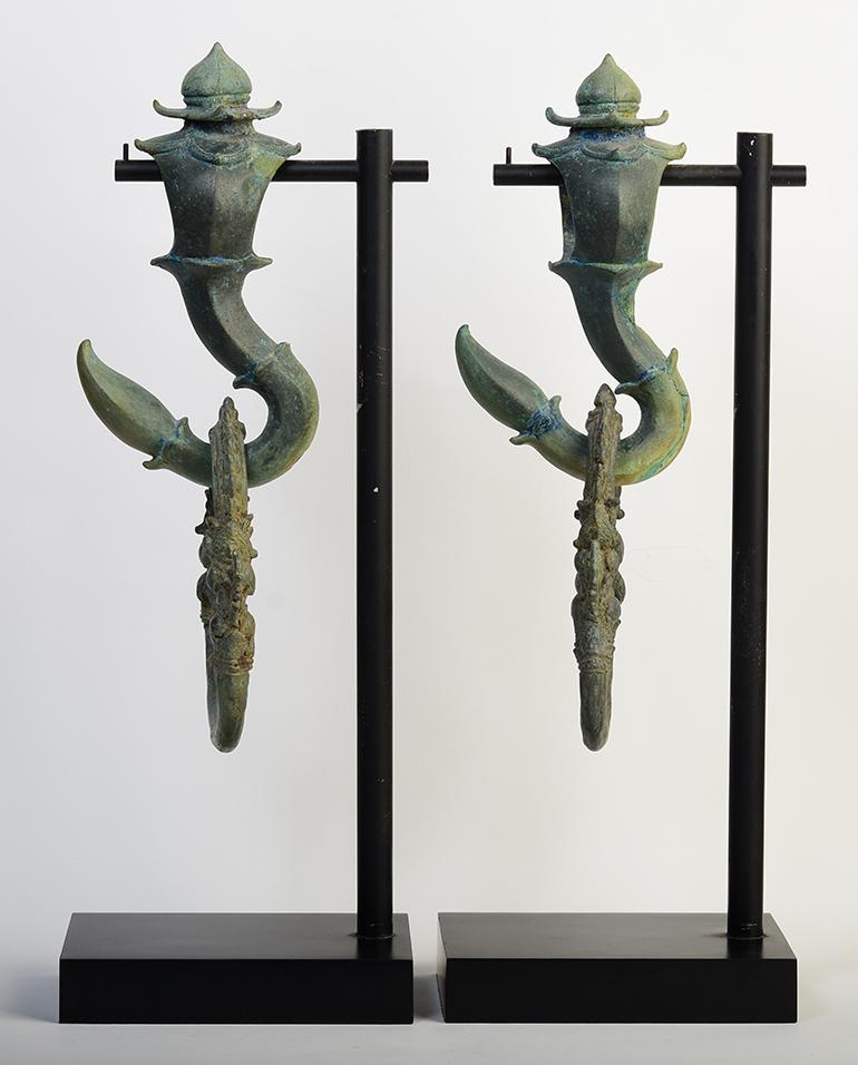 12th Century, Angkor Vat, A Pair of Khmer Bronze Palanquin Hooks and Rings 3