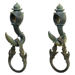 12th Century, Angkor Vat, A Pair of Khmer Bronze Palanquin Hooks and Rings