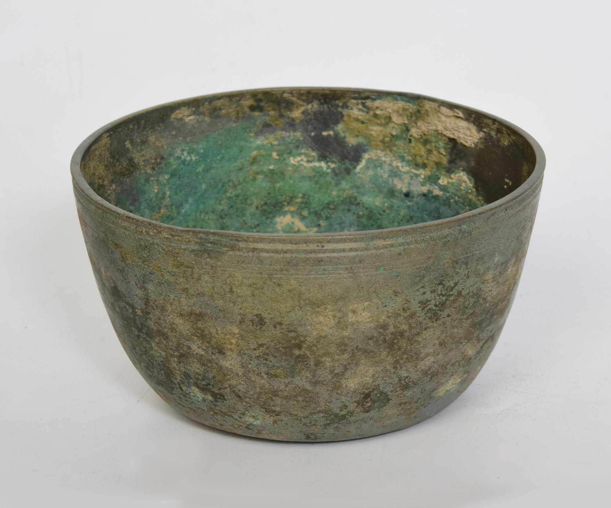 18th Century and Earlier 12th Century, Angkor Vat, Antique Khmer Bronze Bowl For Sale