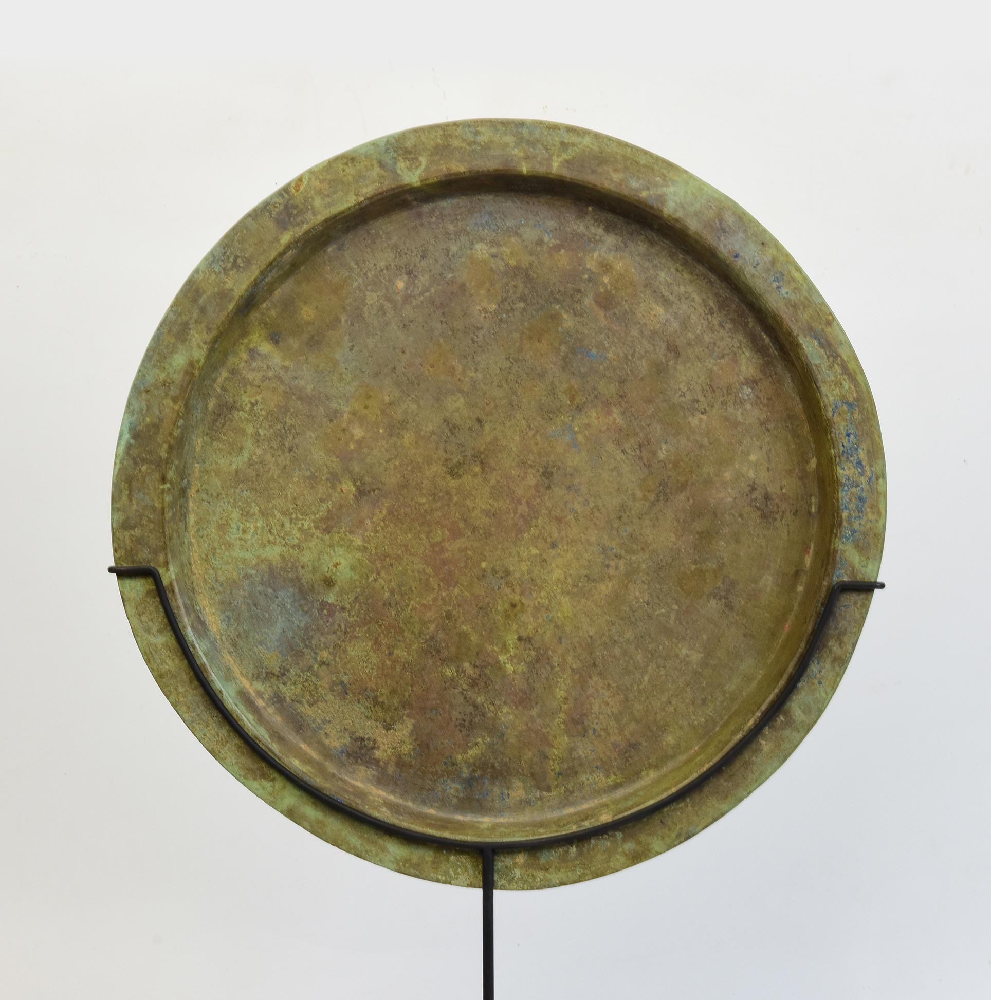 12th Century, Angkor Vat, Antique Khmer Bronze Tray with Beautiful Green Patina 4