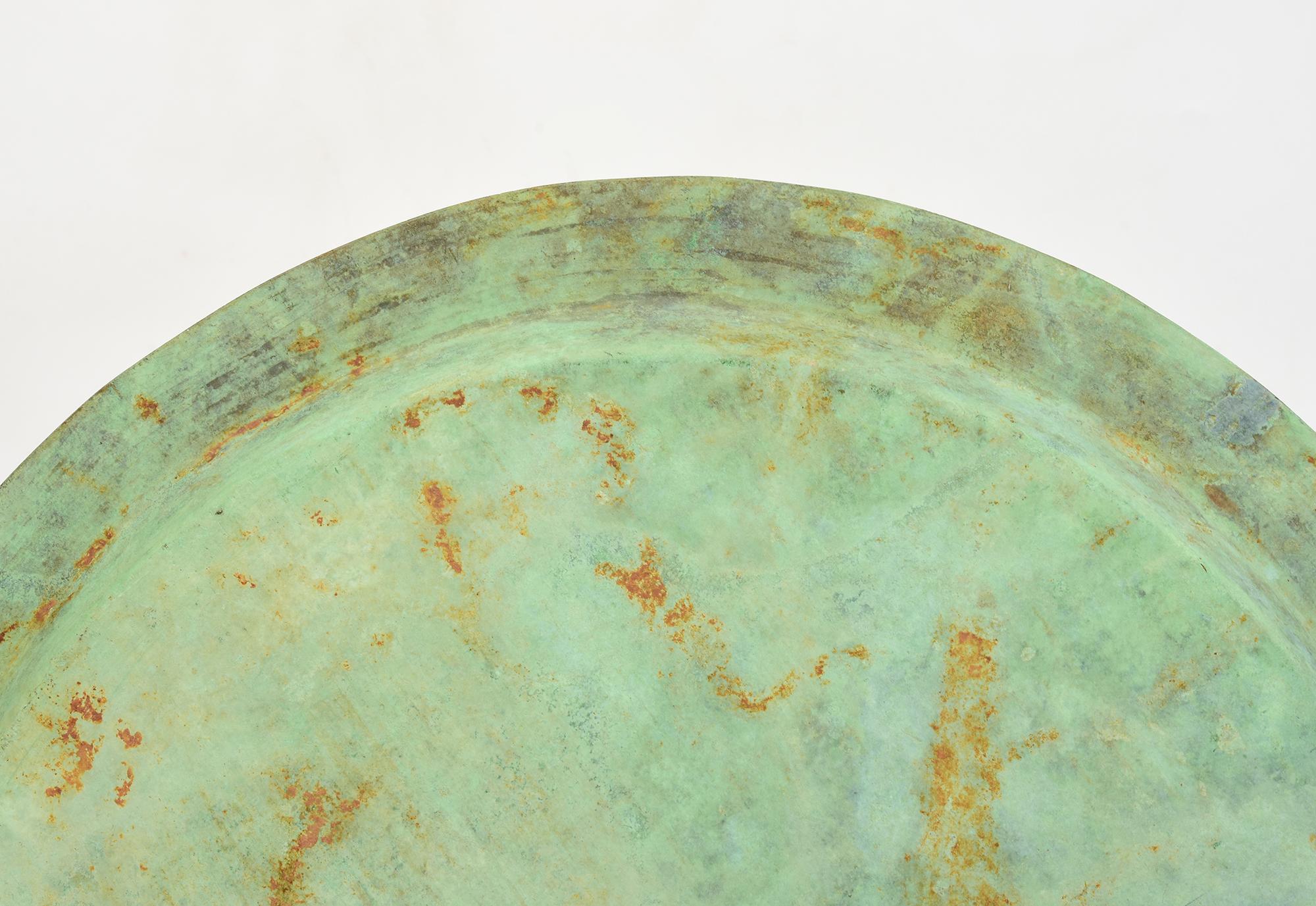 Cambodian 12th Century, Angkor Vat, Antique Khmer Bronze Tray with Beautiful Green Patina
