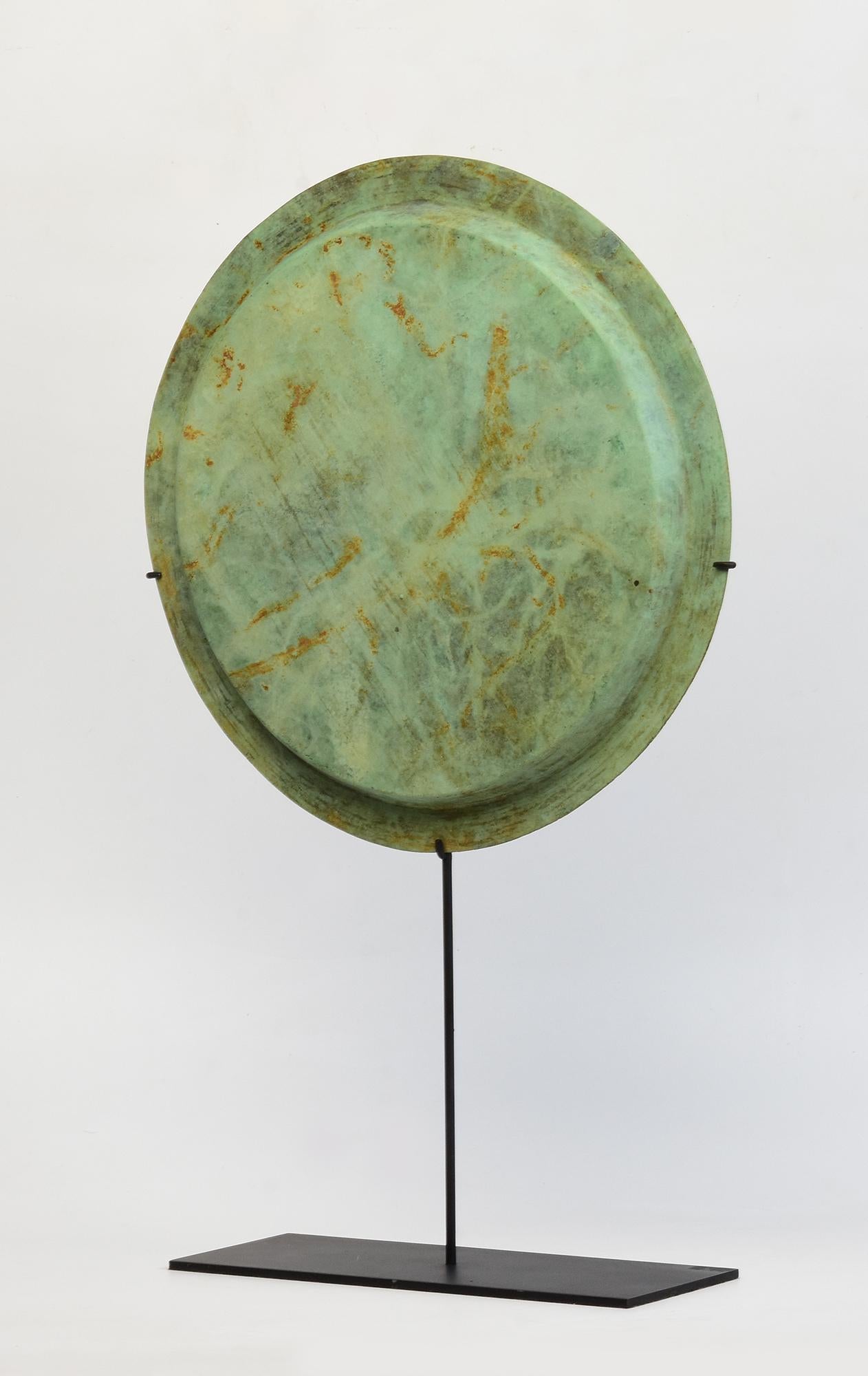 18th Century and Earlier 12th Century, Angkor Vat, Antique Khmer Bronze Tray with Beautiful Green Patina