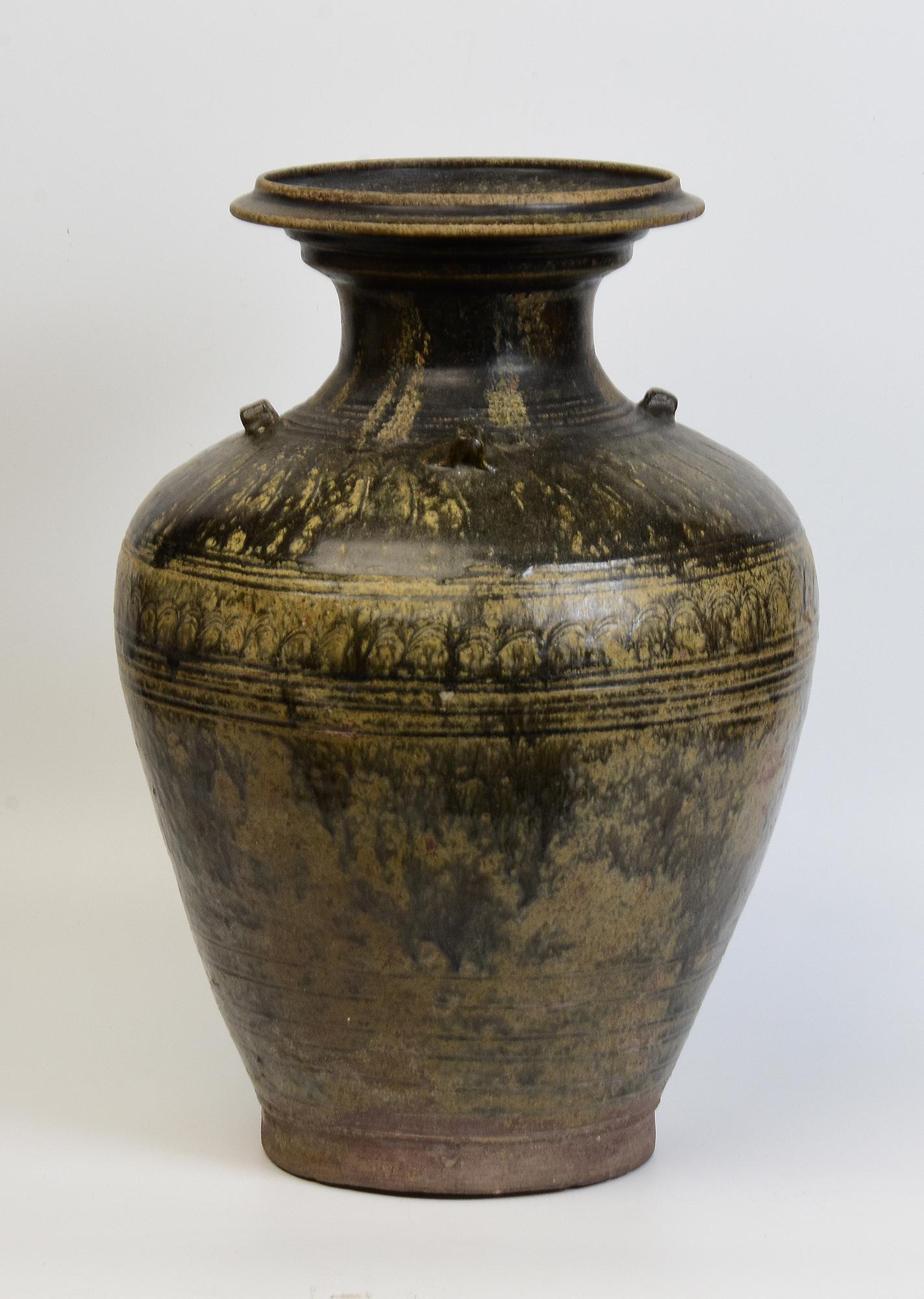 12th Century, Angkor Vat, Antique Khmer Dark-Brown Glazed Pottery Jar 6