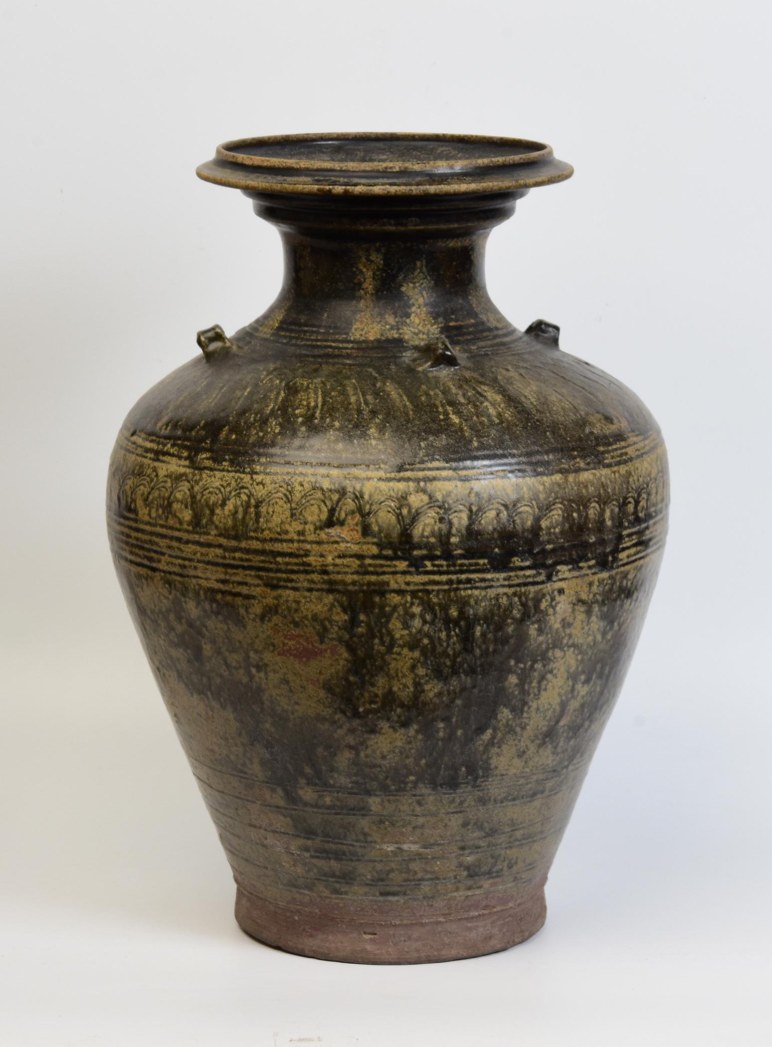 12th Century, Angkor Vat, Antique Khmer Dark-Brown Glazed Pottery Jar 7