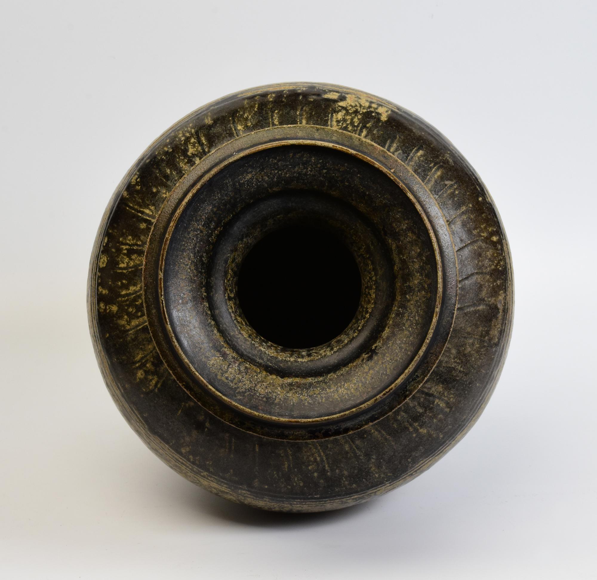 12th Century, Angkor Vat, Antique Khmer Dark-Brown Glazed Pottery Jar 8