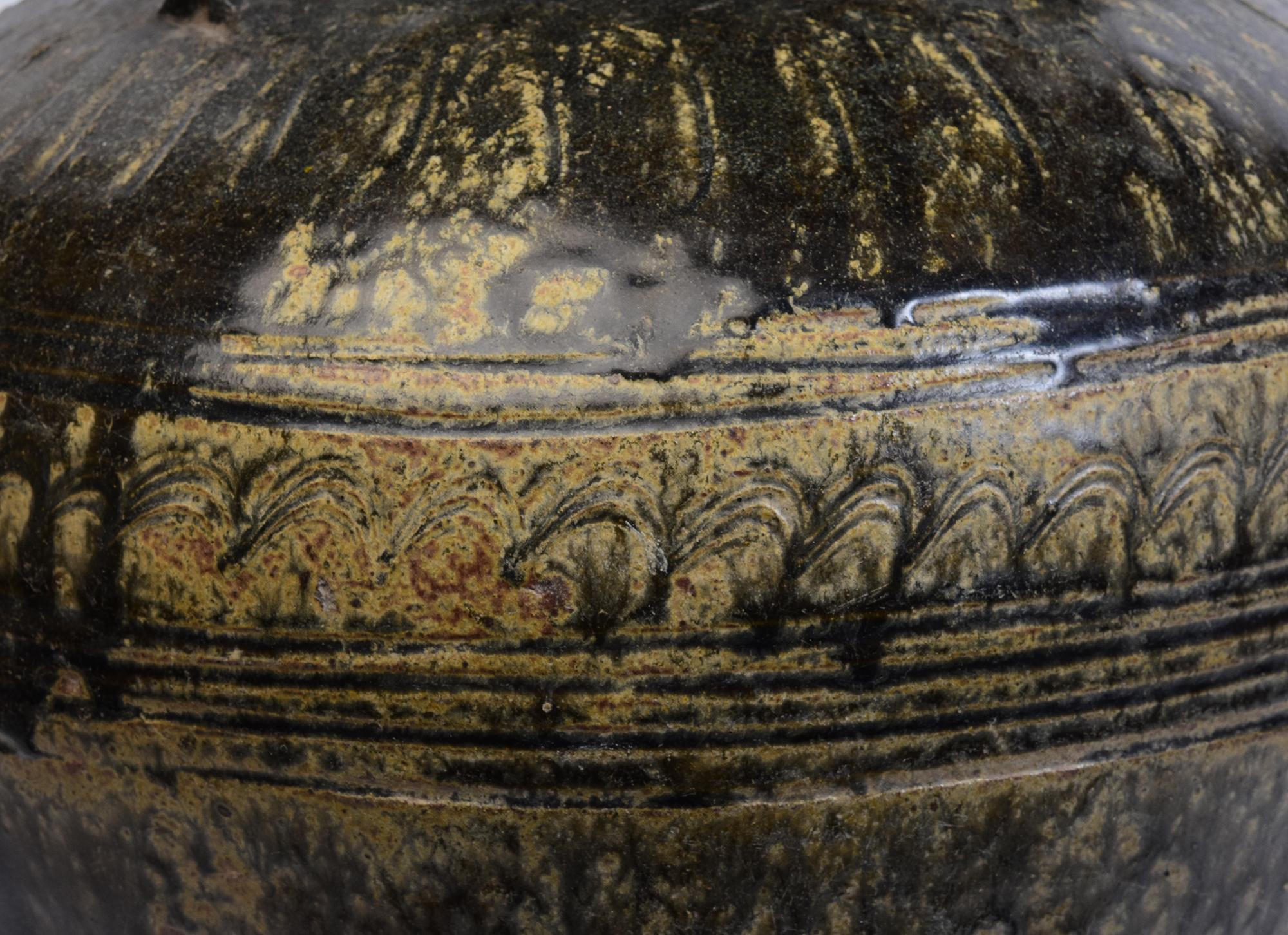 18th Century and Earlier 12th Century, Angkor Vat, Antique Khmer Dark-Brown Glazed Pottery Jar