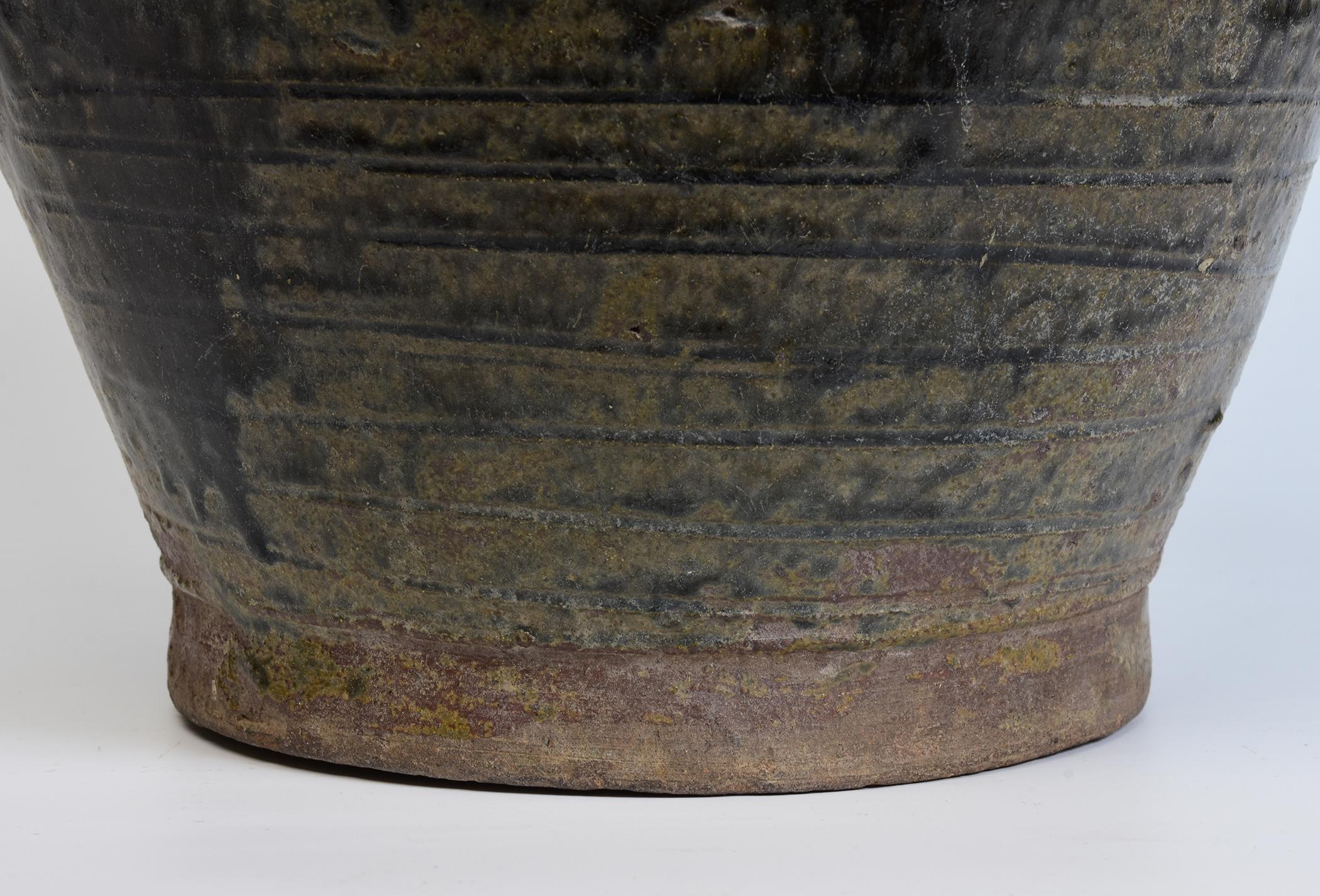 12th Century, Angkor Vat, Antique Khmer Dark-Brown Glazed Pottery Jar 2
