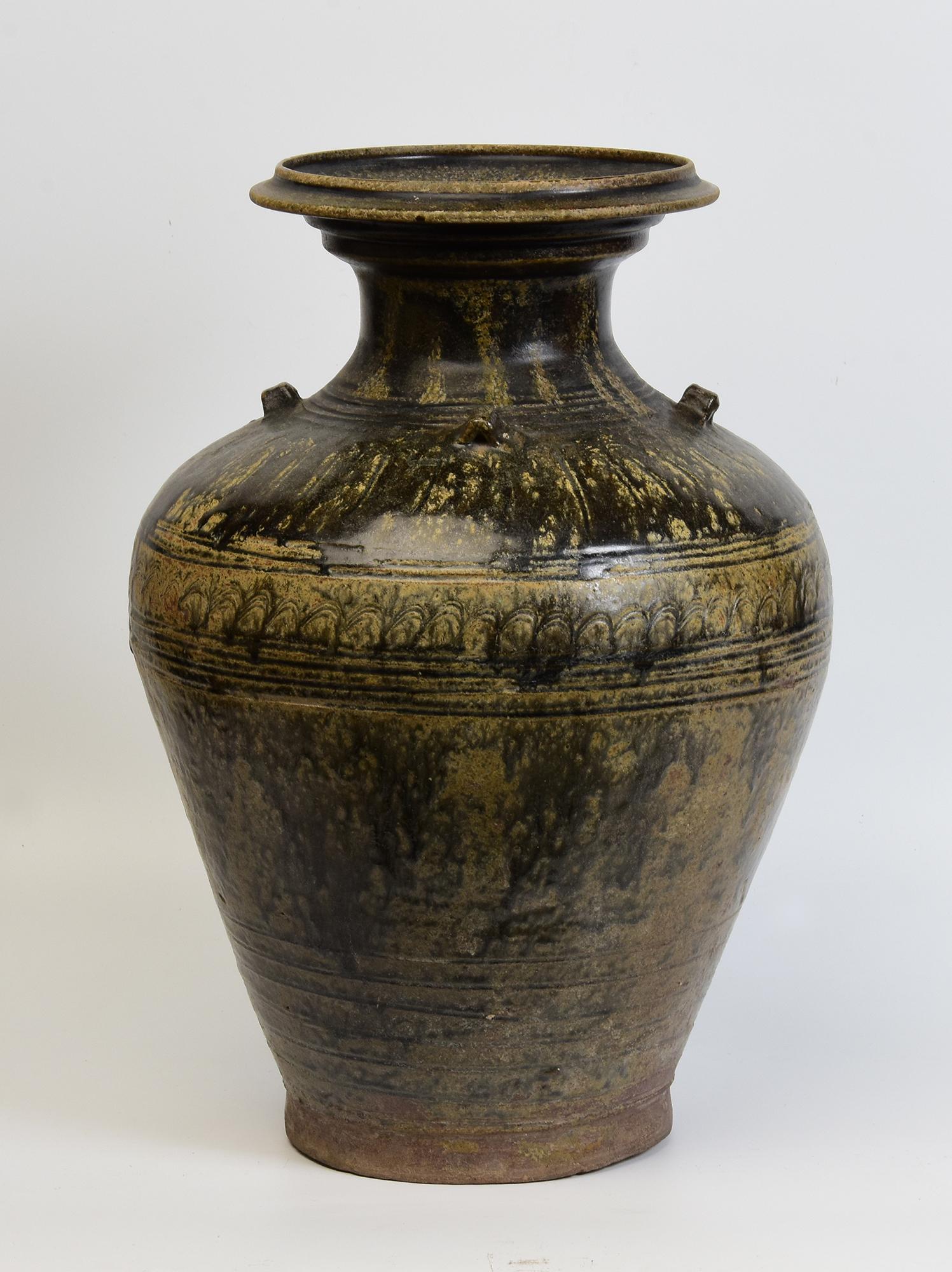 12th Century, Angkor Vat, Antique Khmer Dark-Brown Glazed Pottery Jar 3