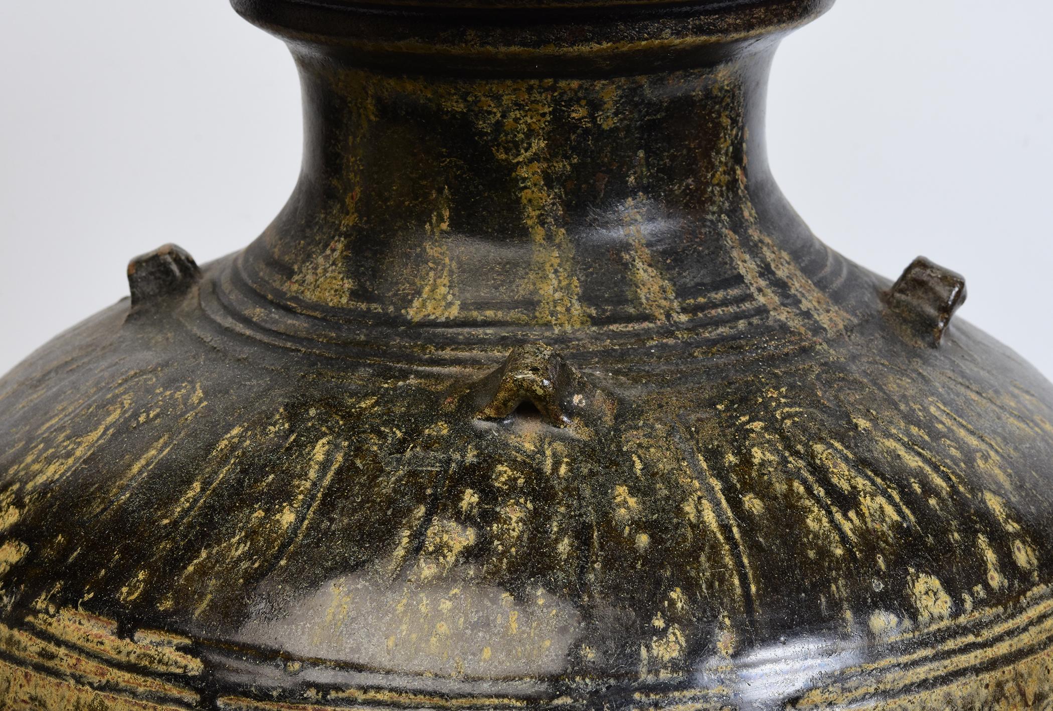 12th Century, Angkor Vat, Antique Khmer Dark-Brown Glazed Pottery Jar 4