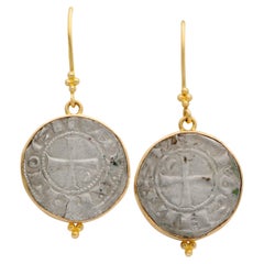 12th Century Antioch Silver Crusader Coins 18K Gold Earrings