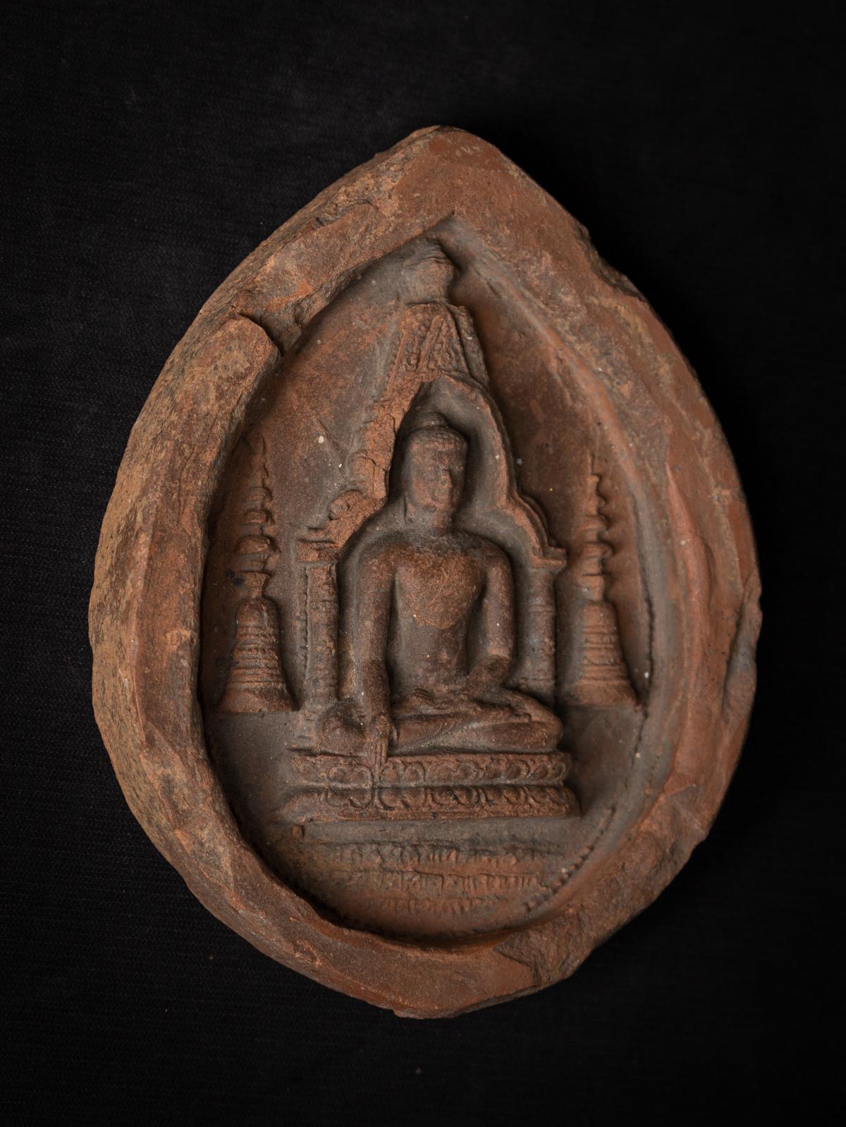 12th century antique pottery Pagan Votive Tablet from Burma - OriginalBuddhas In Good Condition In DEVENTER, NL