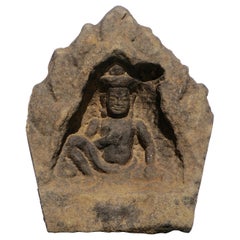 12th Century Khmer Sandstone Bhudda Shrine Schist