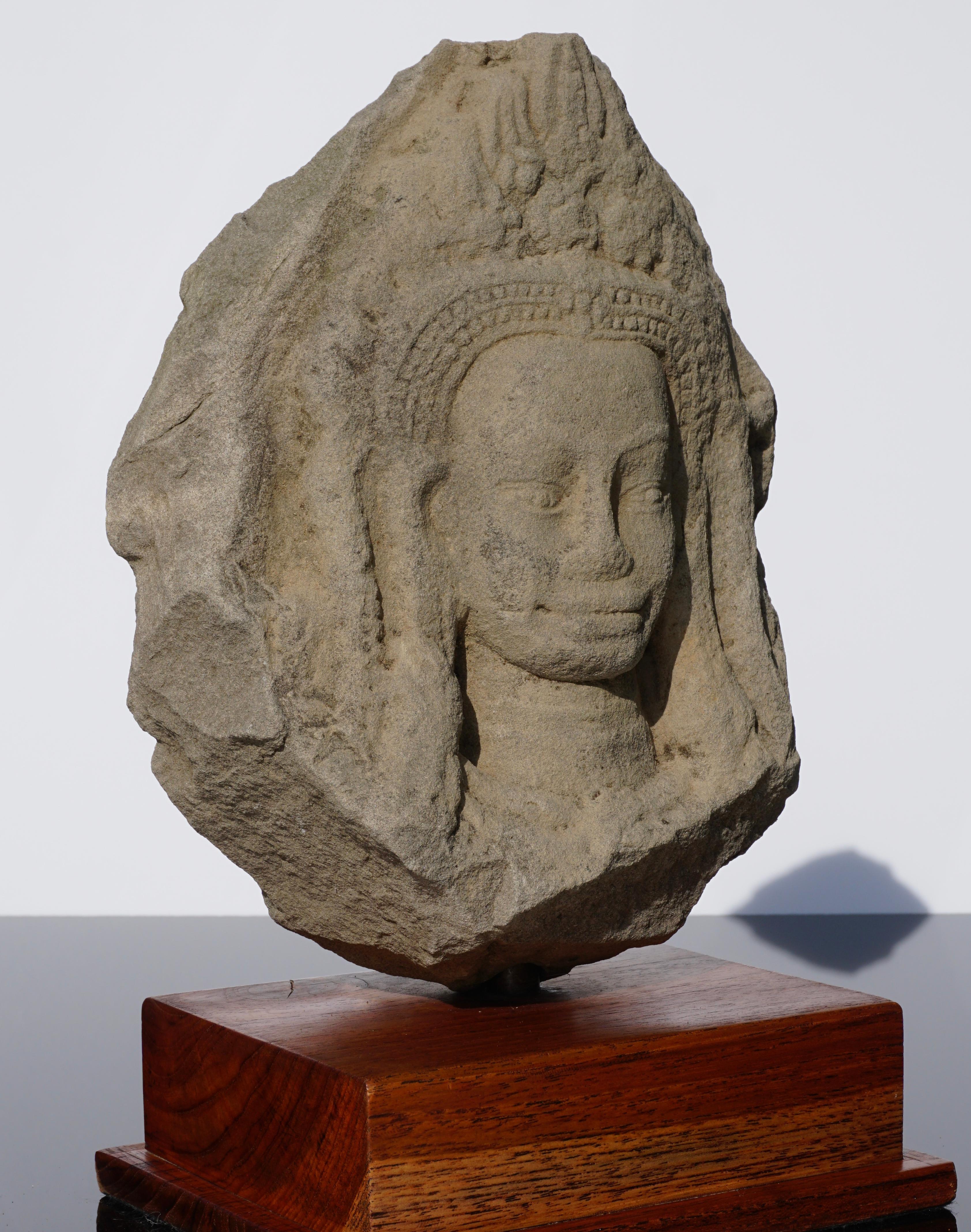 Agra 12th Century Khmer Sandstone Buddha Apsara Head