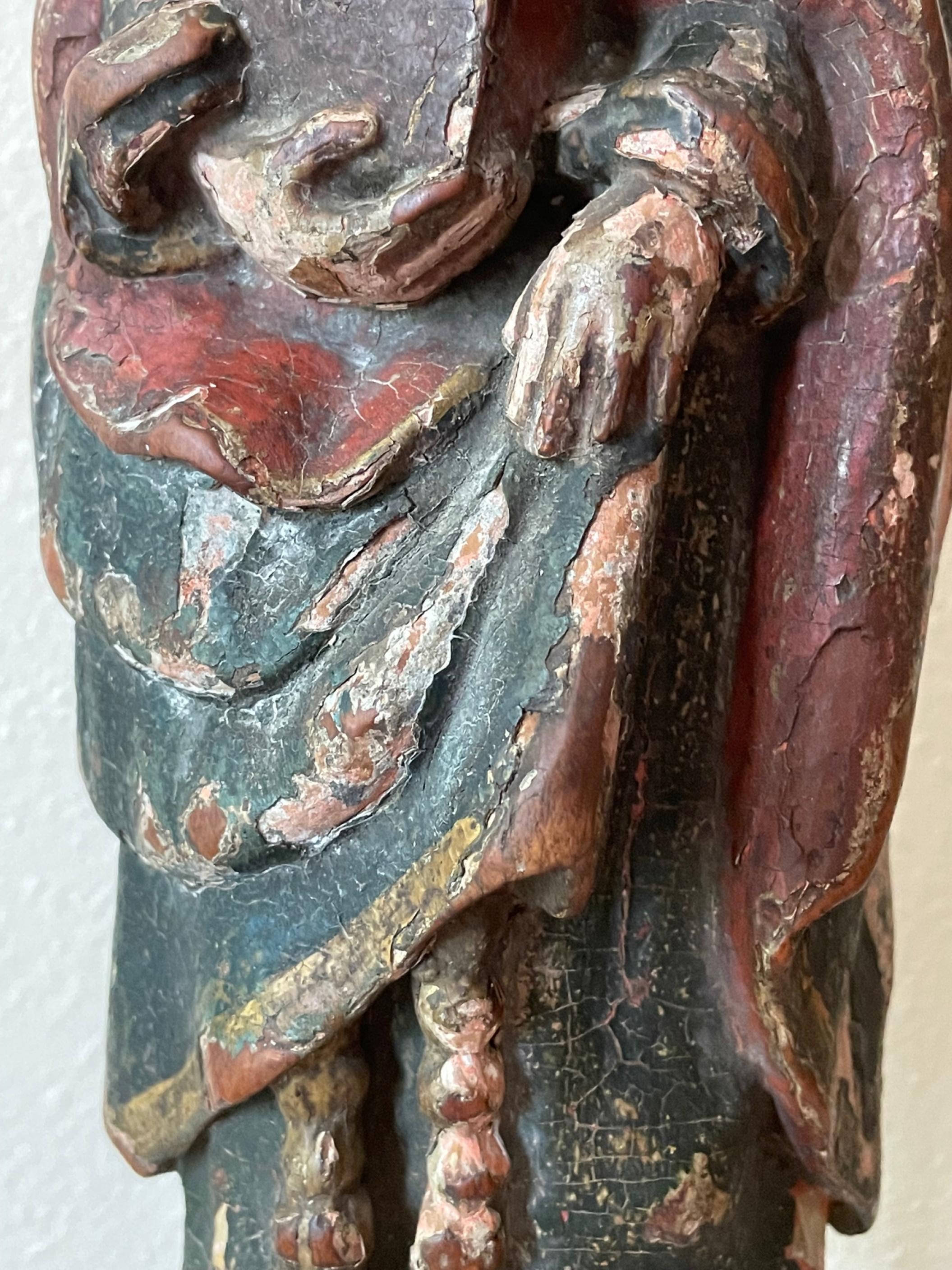 Stone 12th Century Rare Romanesque Wood Sculpture of the Virgin Mary For Sale