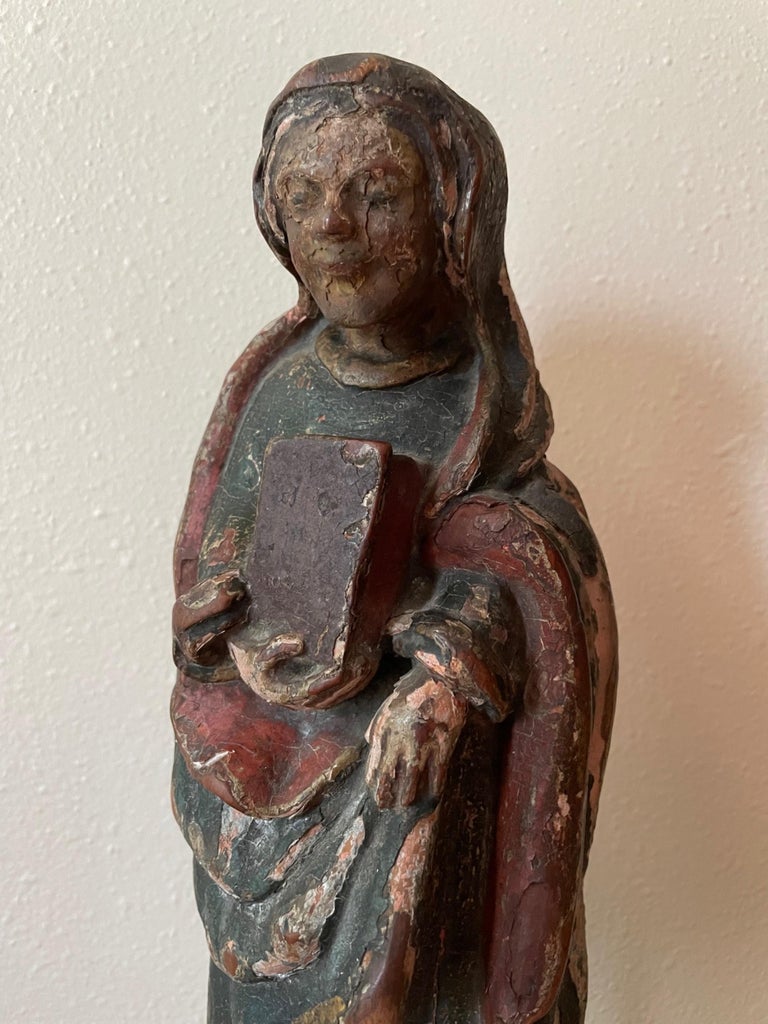English 12th Century Rare Romanesque Wood Sculpture of the Virgin Mary For Sale