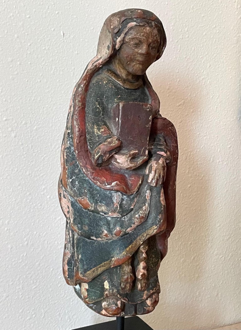 Hand-Carved 12th Century Rare Romanesque Wood Sculpture of the Virgin Mary For Sale