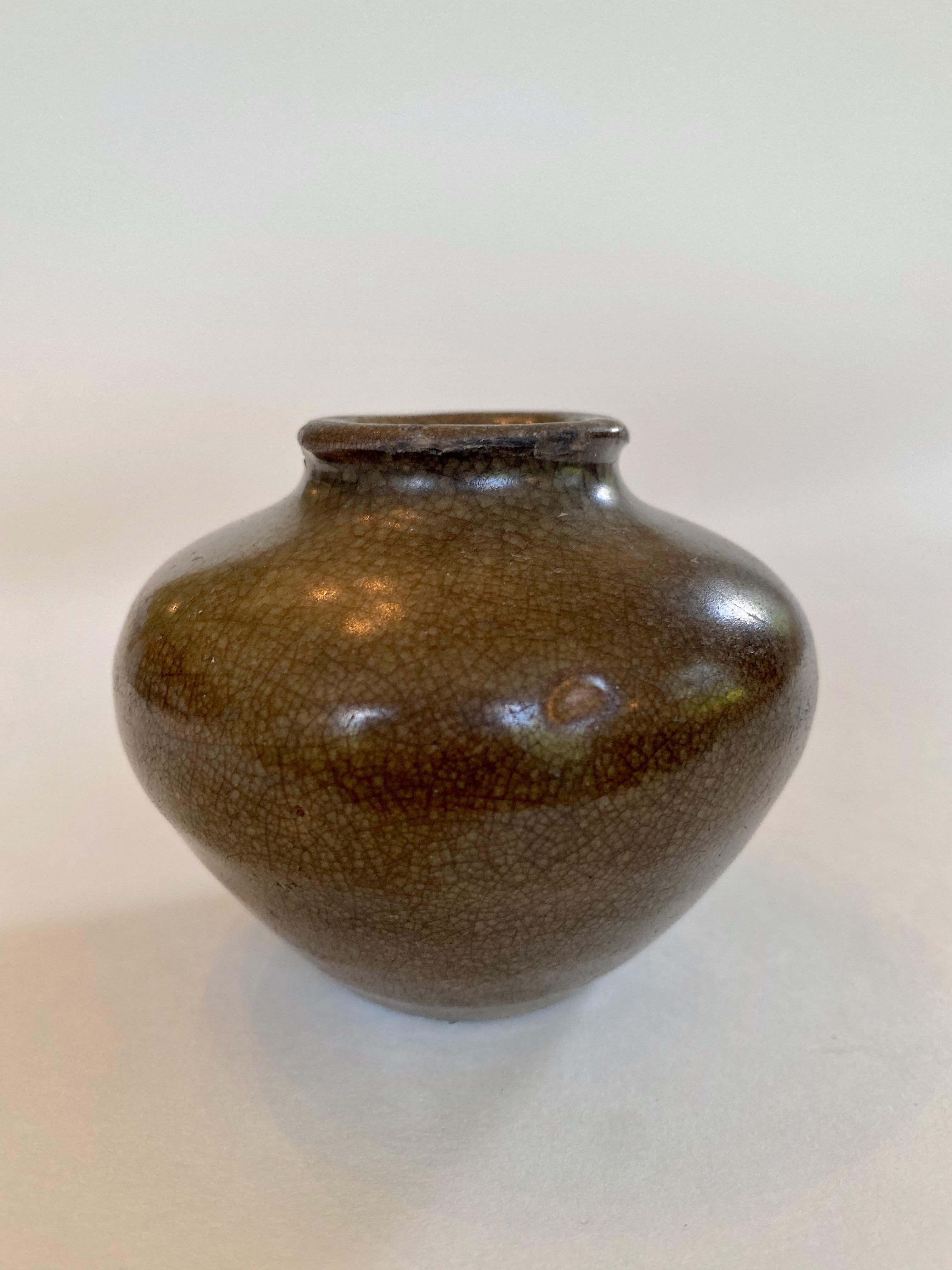 Pottery 12th Century Song Jarlet with Deep Brown Glaze For Sale