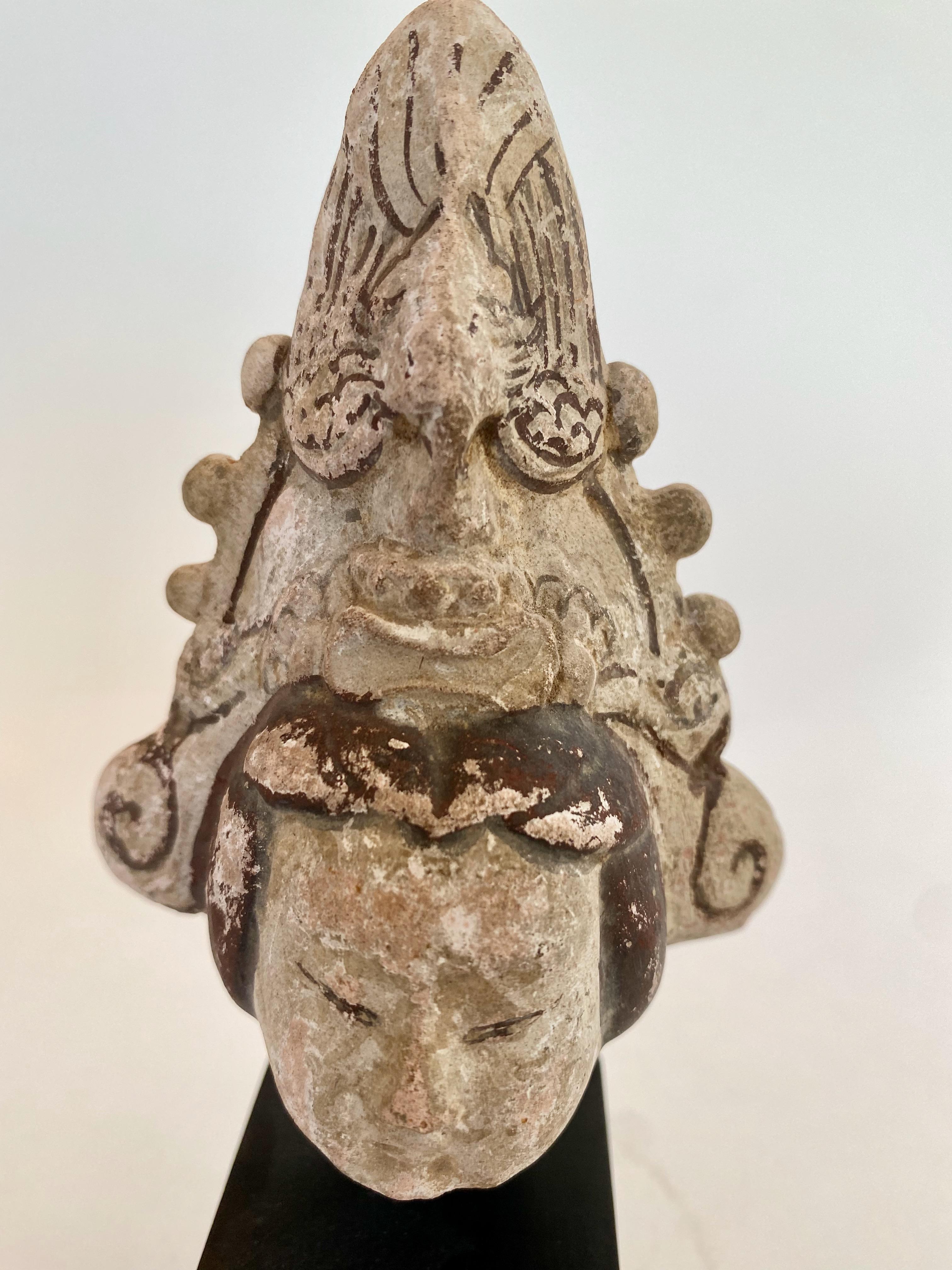 Hand-Painted 12th Century Terracotta Head of a Woman For Sale
