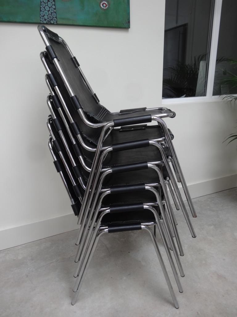 20th Century 12x Black Leather Charlotte Perriand for Les Arcs Ski Resort Dining Chairs For Sale