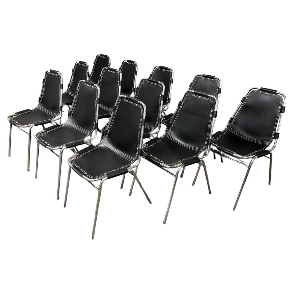 12x Sedie da pranzo in pelle nera di Charlotte Perriand per la stazione sciistica di Les Arcs in vendita