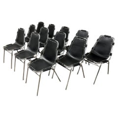 12x Black Leather Charlotte Perriand for Les Arcs Ski Resort Dining Chairs