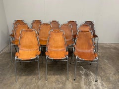 12x Brown Leather Charlotte Perriand for Les Arcs Ski Resort Dining Chairs