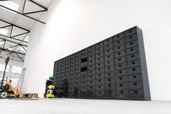 12x Mid Century Industrial Cabinet with Drop Down Doors 1960 Paris, France 5m