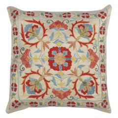 12"x12" 100% Silk Accent Pillow Cover. Traditional Embroidered Throw Pillow