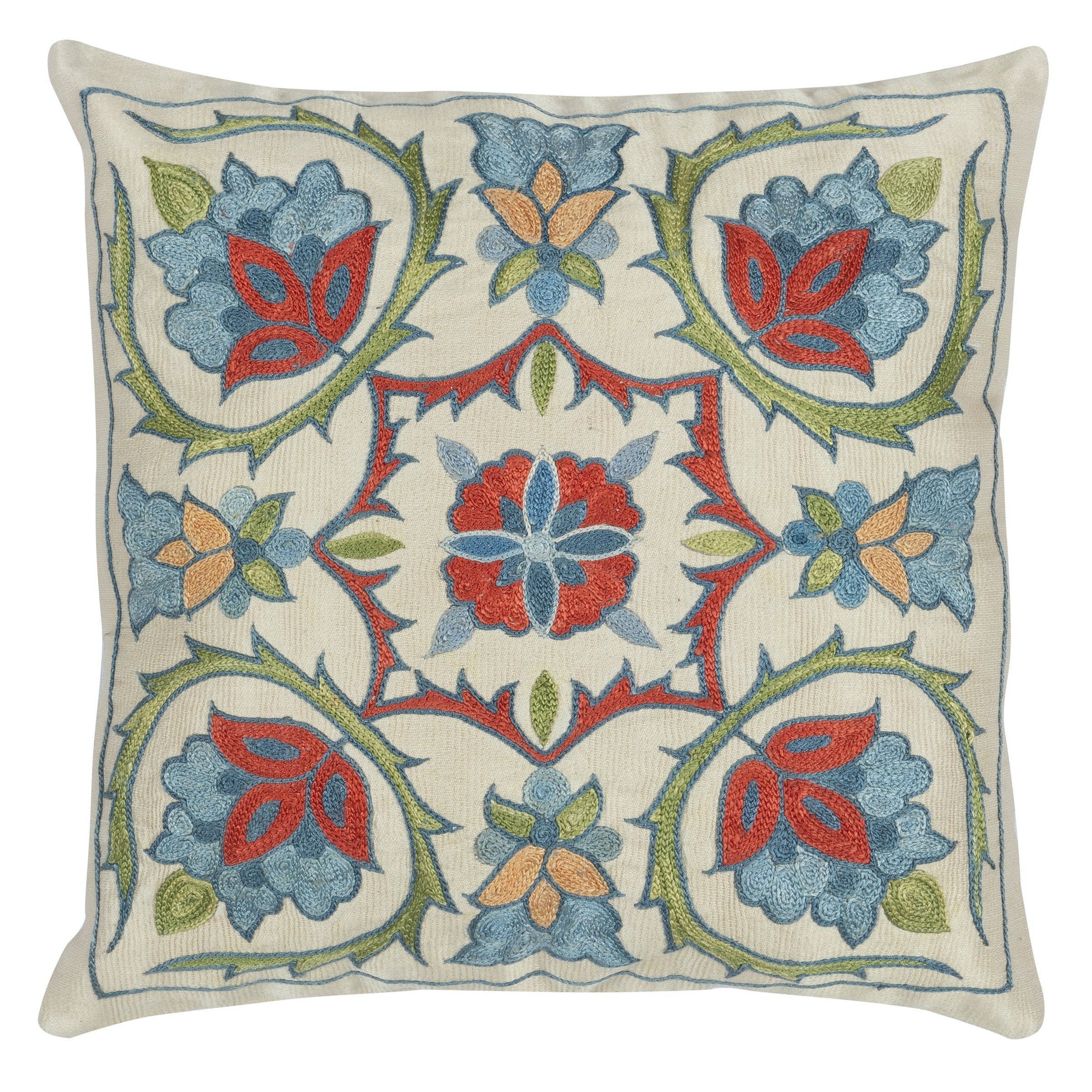12"x12" 100% Silk Accent Pillow Cover. Traditional Embroidered Throw Pillow.