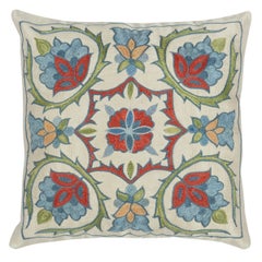12"x12" 100% Silk Accent Pillow Cover. Traditional Embroidered Throw Pillow.