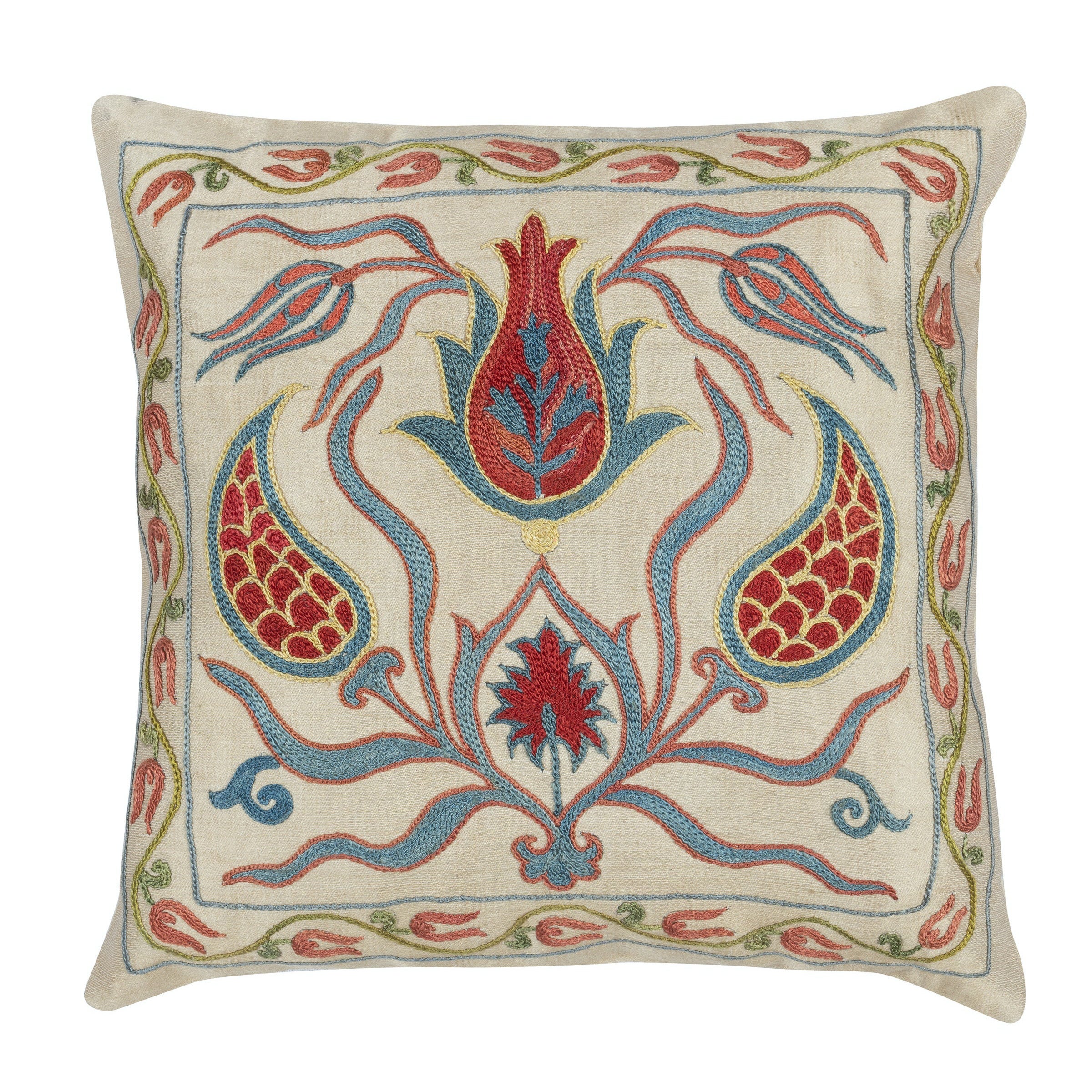 12"x12" 100% Silk Cushion Cover. Embroidered Throw Pillow. Handmade Throw Pillow