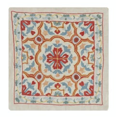12"x12" 100% Silk Cushion Cover. Suzani Accent Pillow. Embroidered Throw Pillow