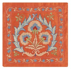 12"x12" 100% Silk Cushion Cover. Suzani Accent Pillow. Embroidered Throw Pillow