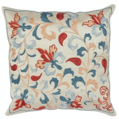 12"x12" 100% Silk Cushion Cover. Suzani Accent Pillow. Embroidered Throw Pillow