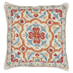 12"x12" 100% Silk Cushion Cover. Suzani Accent Pillow. Embroidered Throw Pillow