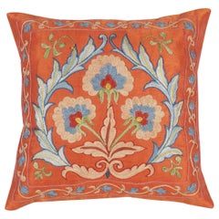 12"x12" 100% Silk Cushion Cover. Suzani Accent Pillow. Embroidered Throw Pillow