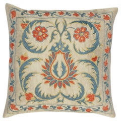 12"x12" 100% Silk Cushion Cover. Suzani Accent Pillow. Embroidered Throw Pillow